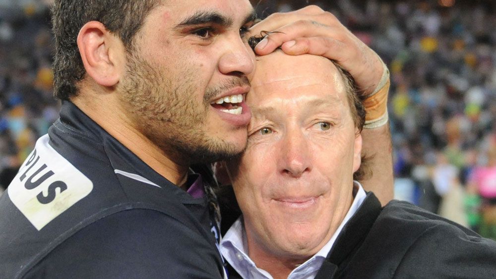 Greg Inglis and Craig Bellamy after the 2009 grand final. (AAP)