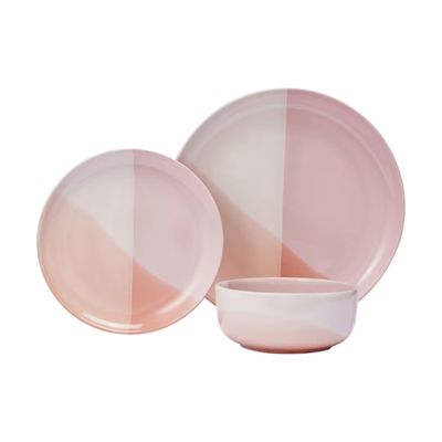 Pink dip glazed 12 piece dinner set: $29