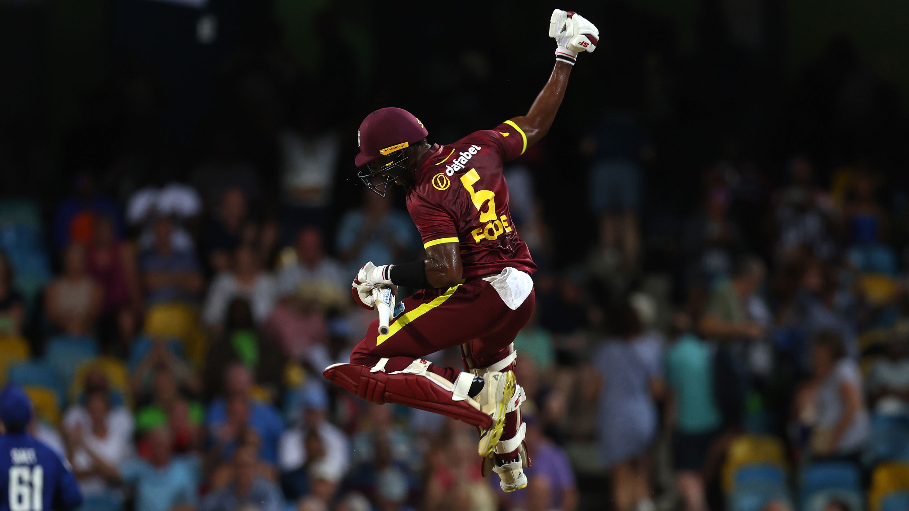 Matthew Forde of West Indies celebrates victory.