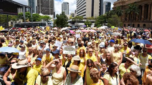 Thousands of rallied to protest the High Court's decision to downgrade Baden-Clay's conviction. (AAP) 