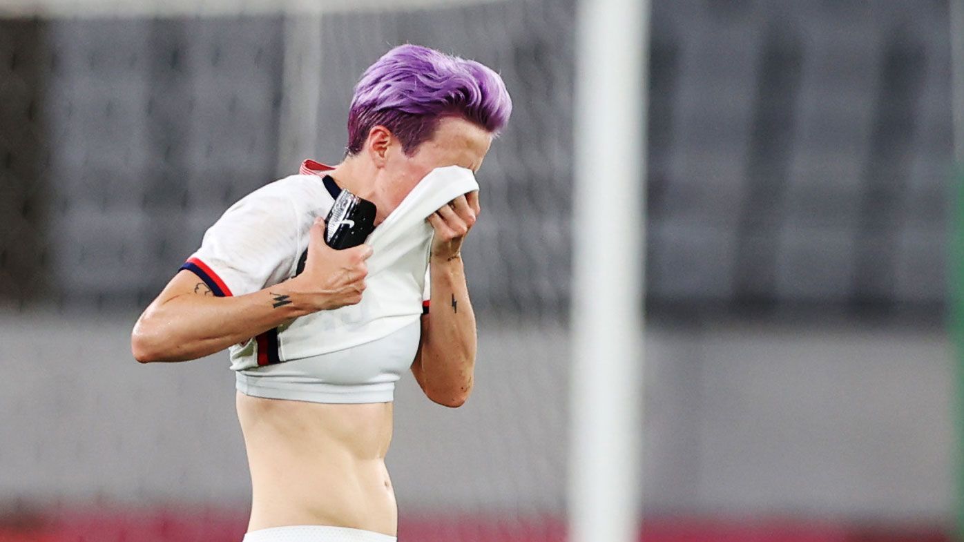 US star Megan Rapinoe is stunned after being trounced by Sweden.