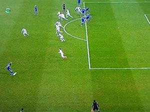 The freeze frame showing the Schalke players clearly offside. (Getty)