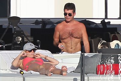 Simon Cowell hung out on board a yacht in St Barts.