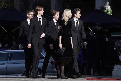 Prince Odysseus-Kimon of Greece and Denmark, Prince Aristidis-Stavros of Greece, Princess Maria-Olympia of Greece and Prince Achileas-Andreas of Greece attend the funeral of Former King Constantine II of Greece on January 16, 2023 in Athens, Greece.  