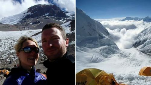 Maria Strydom and Robert Gropel (left), and part of the Everest climb (right). 