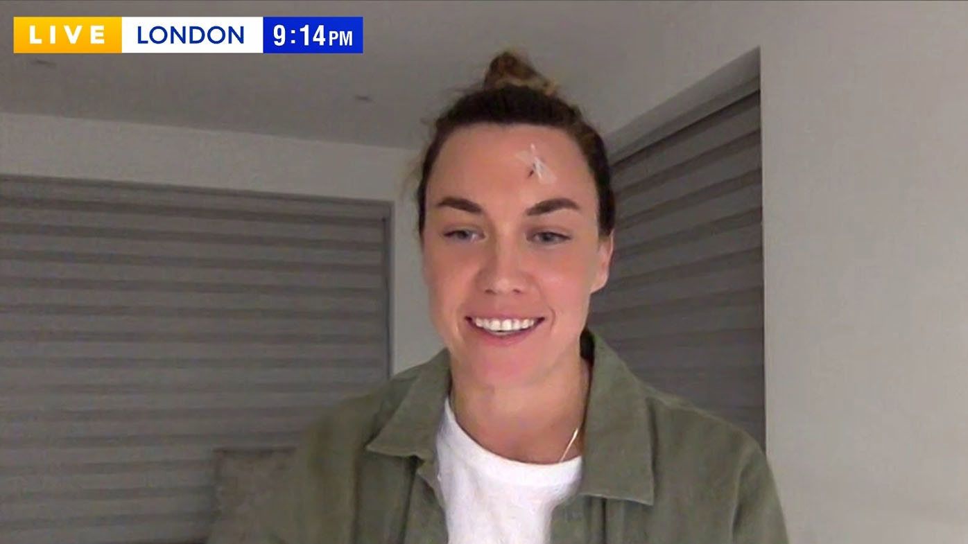 'It's healing pretty well': Matildas goalkeeper Mackenzie Arnold reveals patched-up head on live TV