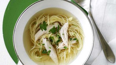 This super easy <a href="http://kitchen.nine.com.au/2016/05/19/15/54/chicken-noodle-soup" target="_top">chicken noodle soup</a> recipe takes on an added new nuance when served chilled. Better yet, you can make it ahead and pull it out of the fridge when you're ready to serve topped with fresh herbs. A perfect twist on a super easy classic.&nbsp;