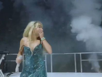 Sabrina Carpenter almost hit by fireworks on stage