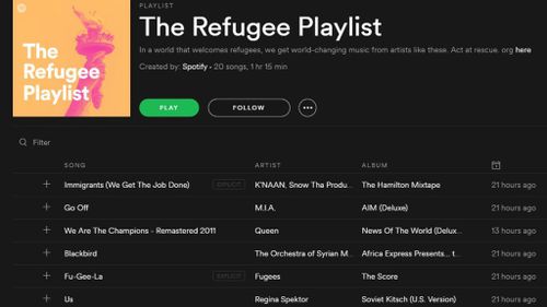 Spotify makes waves with refugee-themed playlist