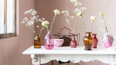 3 Piece Pink &amp; Yellow Glass Vase Set Temple &amp; Webster