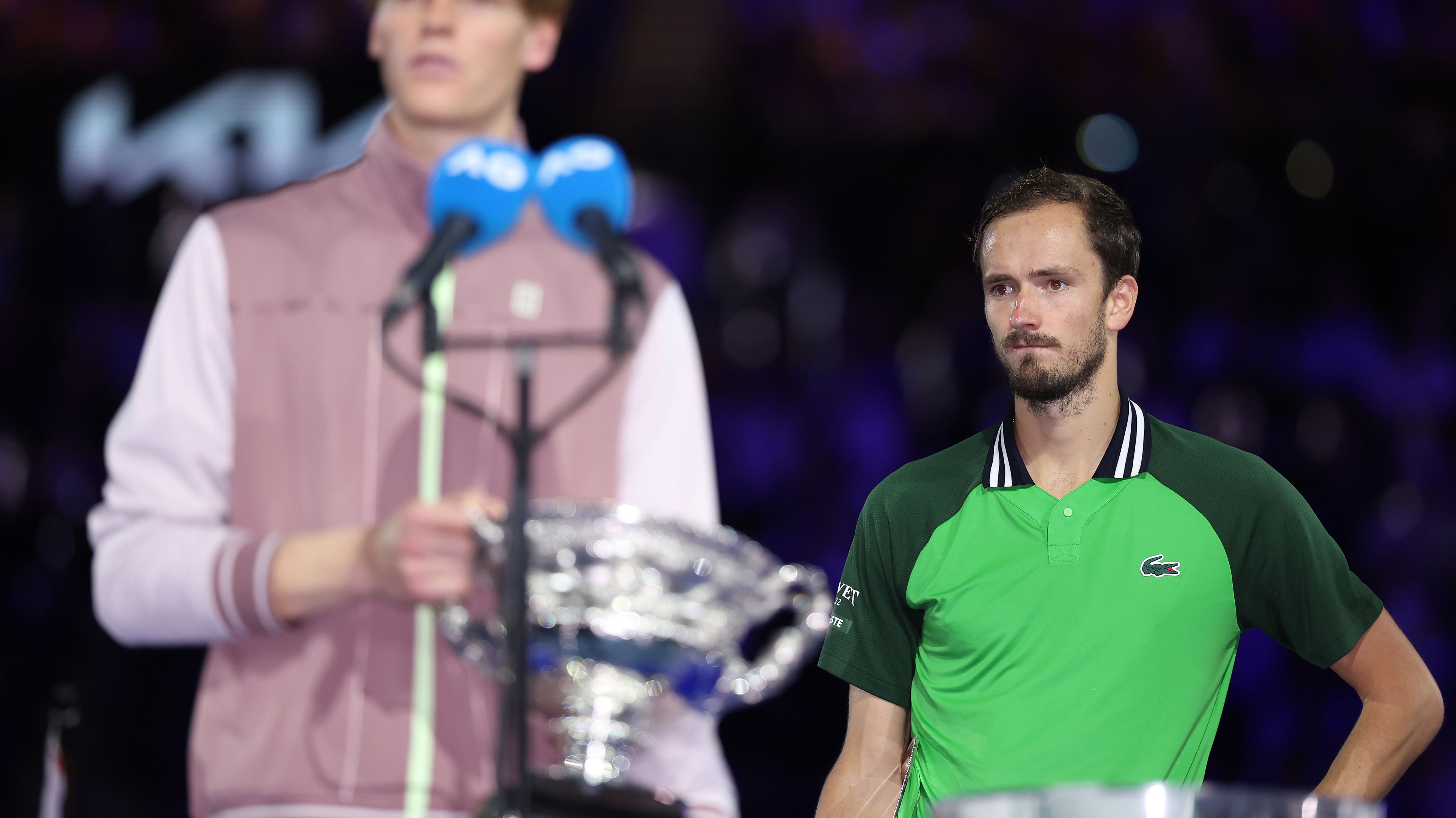 Daniil Medvedev looks on during the official presentation after their Men&#x27;s Singles Final match against Jannik Sinner of Italy during the 2024 Australian Open.