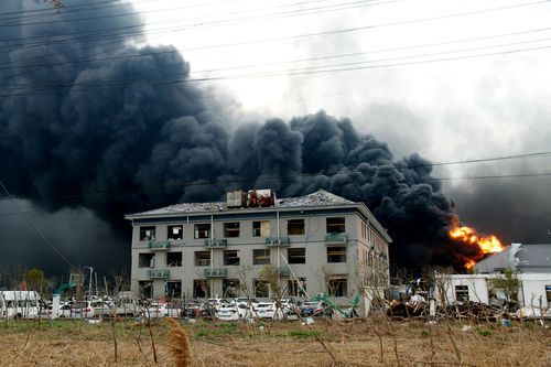 The force of the blast from a chemical plant explosion was so strong, windows were shattered on buildings as far as six kilometres away.