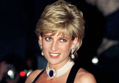 Princess Diana wearing black evening gown