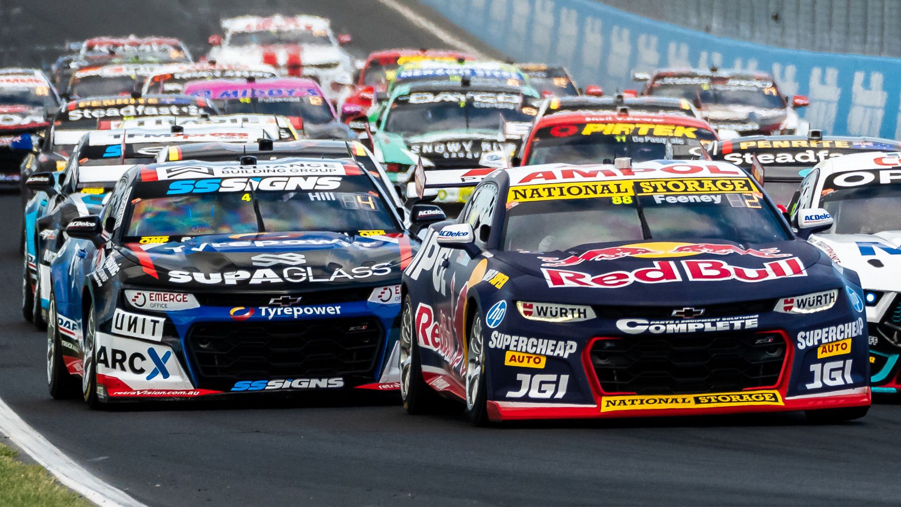 The start of the Bathurst 500 at Mount Panorama.