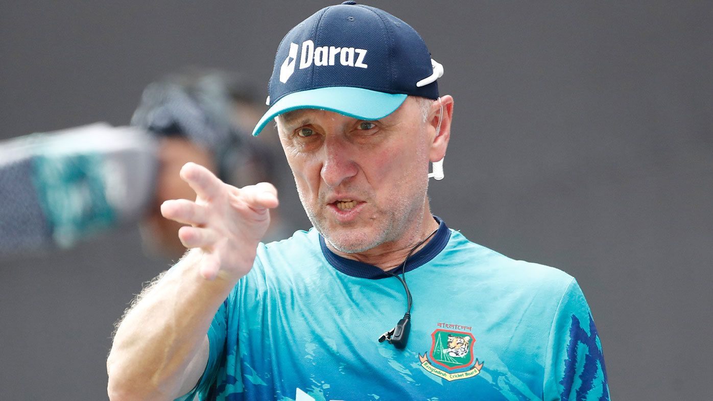 Allan Donald gives directions during a Bangladesh training session at the 2023 Cricket World Cup