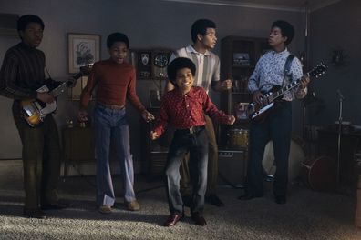 Judah Edwards as Young Tito, Jaylen Hunter as Young Marlon, Juliano Krue Valdi as Young MJ, Nathaniel McIntyre as Young Jackie and Jayden Harville as Young Jermaine in Michael. 