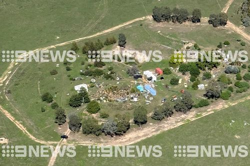 An aerial image of the Walwa property where Dezi Freeman was reportedly located this morning.