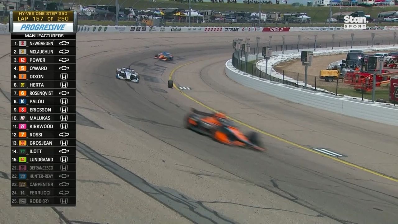 IndyCar stars narrowly avoid disaster after wheel comes loose at 250km/h