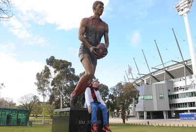 <b>When Jim Stynes' widow Samantha saw the bronze statue of her husband unveiled at the MCG, she instantly pictured the late AFL great running onto the field.</b><br/><br/>Mrs Stynes was overwhelmed by how beautifully her husband had been portrayed.<br/><br/>"I can visualise Jim playing when I see that," she said. <br/><br/>"It takes me back to 15 years ago seeing him on the field - the level of detail with the glove and the thigh pad and we've still got those boots."