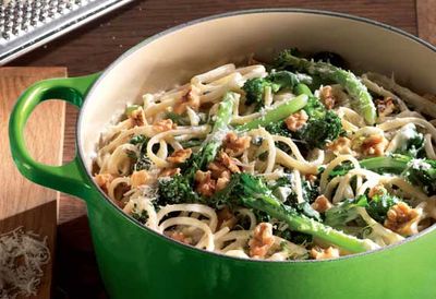 Recipe: <a href="/recipes/icheese/9065215/linguine-with-sprouting-broccoli-gorgonzola-and-walnuts" target="_top">Linguine with sprouting broccoli, Gorgonzola and walnuts</a>