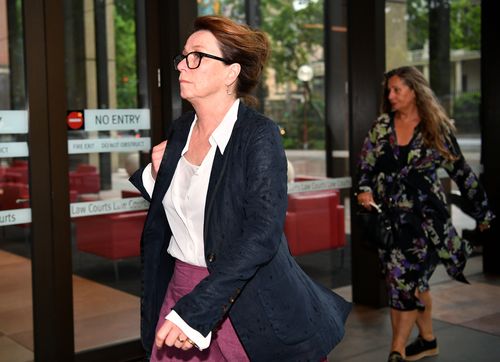 Jane Menelaus the wife of Australian actor Geoffrey Rush at Federal court today.