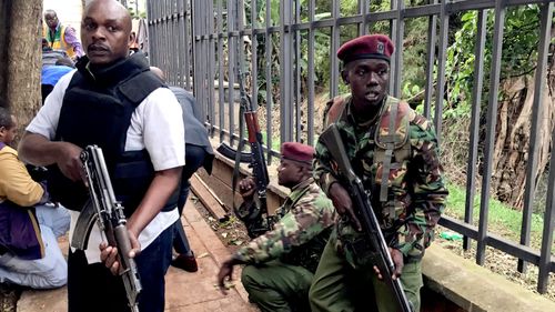 Police officers on the scene in Nairobi.
