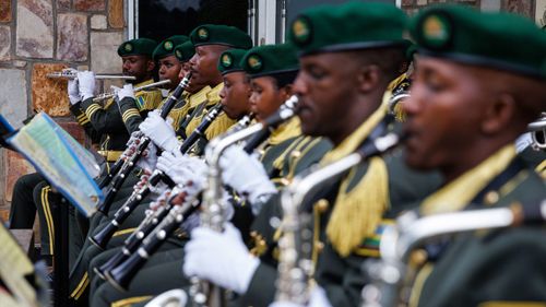 A band practices before the start of 100 days of remembrance as Rwanda commemorates the 30th anniversary of the Tutsi genocide.