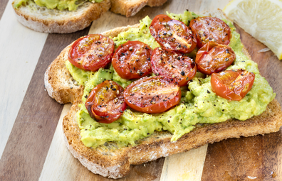 Smashed avocado and cherry tomato toast