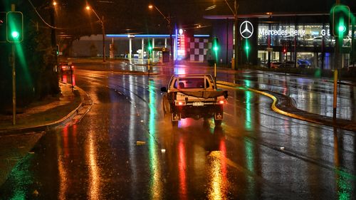 A wet morning in Mona Vale on the northern beaches as rain falls across Sydney.