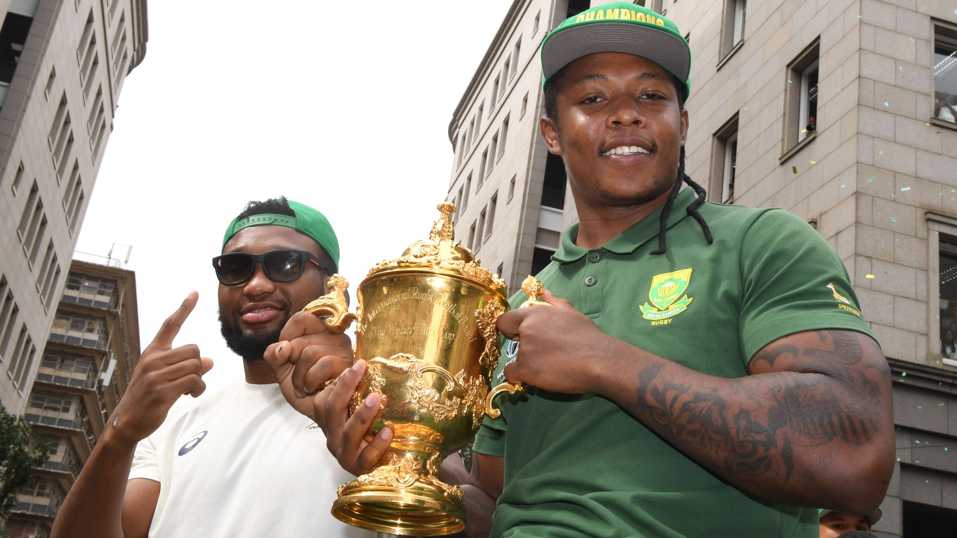 Lukhanyo Am and Sbu Nkosi during the Rugby World Cup 2019 Champions Tour.