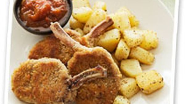 Crumbed lamb cutlets with crunchy potato