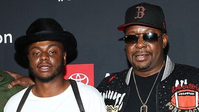 Bobby Brown Jr and Bobby Brown attend BET and Toyota present the premiere screening of "The Bobby Brown Story" at Paramount Theatre on August 29, 2018 in Hollywood, California. 