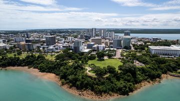 Drone shot of Darwin city