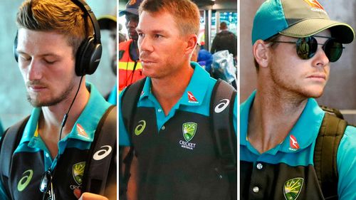 Cameron Bancroft, David Warner and Steve Smith are heading home from South Africa. (Supplied)