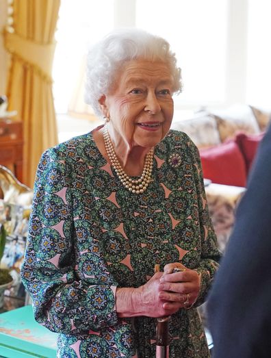 Queen Elizabeth II speaks during an audience at Windsor Castle when she met the incoming and outgoing Defence Service Secretaries at Windsor Castle on February 16, 2022 in Windsor, England. 