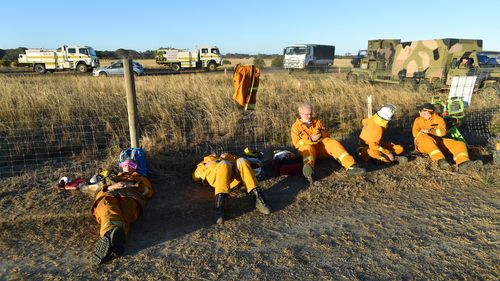 SES volunteers are seen at Kangaroo Island Airport on January 6, 2020. 