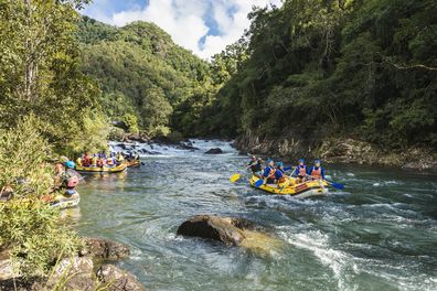 Guests starting their white water rafting adventure, down the Tully River