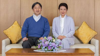 Japan's Emperor Naruhito, left, and Empress Masako pose for a photo at Akasaka Palace in Tokyo on Feb. 2, 2021. Naruhito celebrated 61st birthday on Tuesday, Feb. 23, 2021