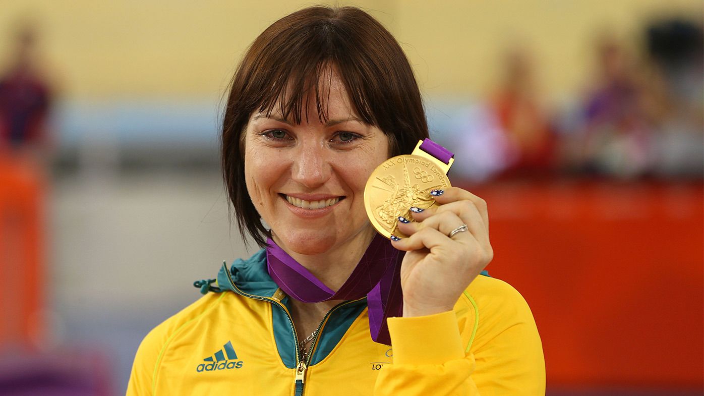 Anna Meares celebrates winning gold at London 2012.