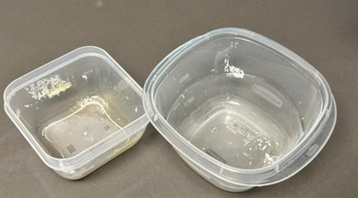 White marks on reusable plastic containers after eating