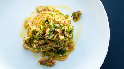 Recipe:&nbsp;<a href="http://kitchen.nine.com.au/2017/06/13/11/09/spaghetti-with-spanner-crab-garlic-chilli-parsley-and-lemon" target="_top" draggable="false">Spaghetti with spanner crab, garlic, chilli, parsley and lemon</a><br />
<br />
More:&nbsp;<a href="http://kitchen.nine.com.au/2016/06/06/21/50/load-up-on-these-perfect-pasta-dishes" target="_top" draggable="false">pasta</a>
