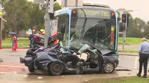 Two people are critical after a bus and car crash in Liverpool.