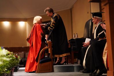 The Queen Presented With An Honorary Doctorate Of Literature By The Princess Royal At The University Of London