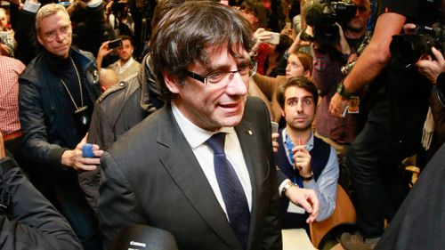 Carles Puigdemont addresses the media in Brussels. (AAP)