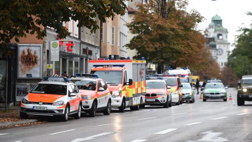 Ambulances stand at Rosenheimer Platz square in Munich. (AP)