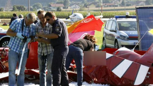 Investigators at the crash site in Austria.