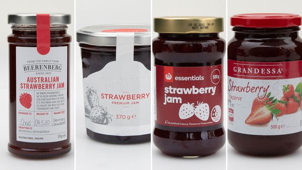 Strawberry jams: Beerenberg, Gradessa, Woolworths Essentials