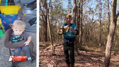 Family catching snakes.