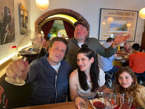 Celebrity chef Jamie Oliver dines at 1800 Lasagne in Melbourne with owner Joey Kellock and Georgia Puttock. Source: Instagram
