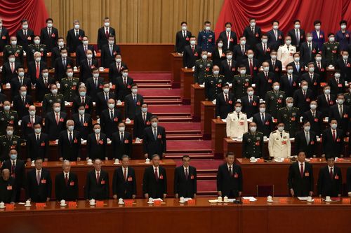 Delegates attend the closing ceremony of the 20th National Congress of China's ruling Communist Party at the Great Hall of the People in Beijing, Saturday, Oct. 22, 2022. 